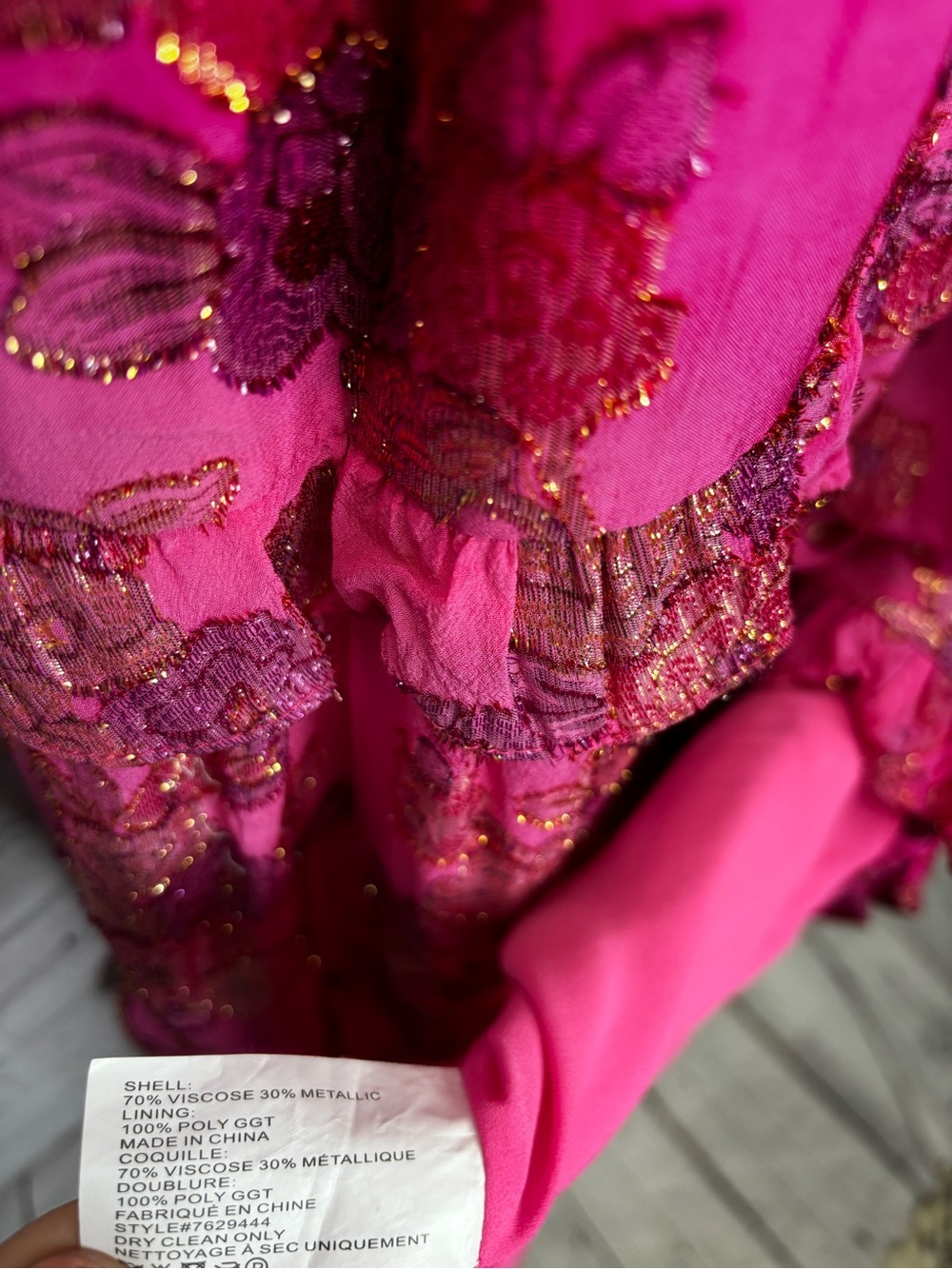 Shoshanna Maren Metallic Floral Maxi Dress Fuchsia Gold - Picture 6 of 6